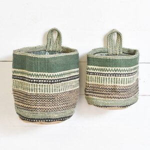 Large Olive Stripe Wall Basket
