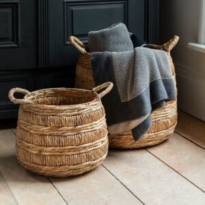 Cascade Heights Set Of 2 Round Woven Storage Baskets - Bilberry