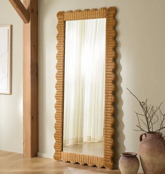 CWK3021A-ROOM.jpg Glendetta 70" Rattan Rectangle Mirror in Natural - Image 2