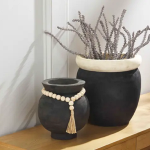 Rocky Ridge Black Paulownia Wood Beaded Pot