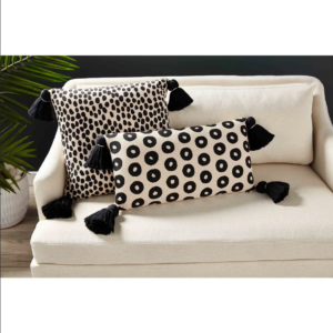 Square Black Dot Tassel Pillow
