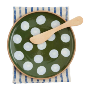 Green or Blue Dot Stoneware Appetizer Plate Set