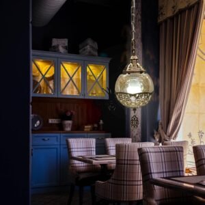 Avenila Vintage Turkey Medieval Romantic Olive Glass Stone Pendant Light