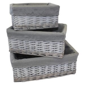 Cascade Heights Lined Wicker Storage Baskets - Set Of 3